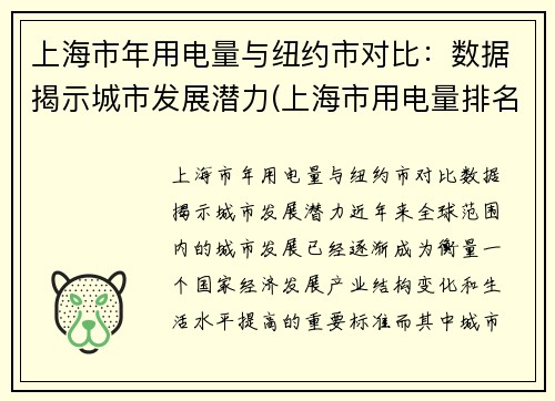 上海市年用电量与纽约市对比：数据揭示城市发展潜力(上海市用电量排名)